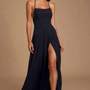 NWT Lulus Dreamy Romance Black Backless Maxi Dress